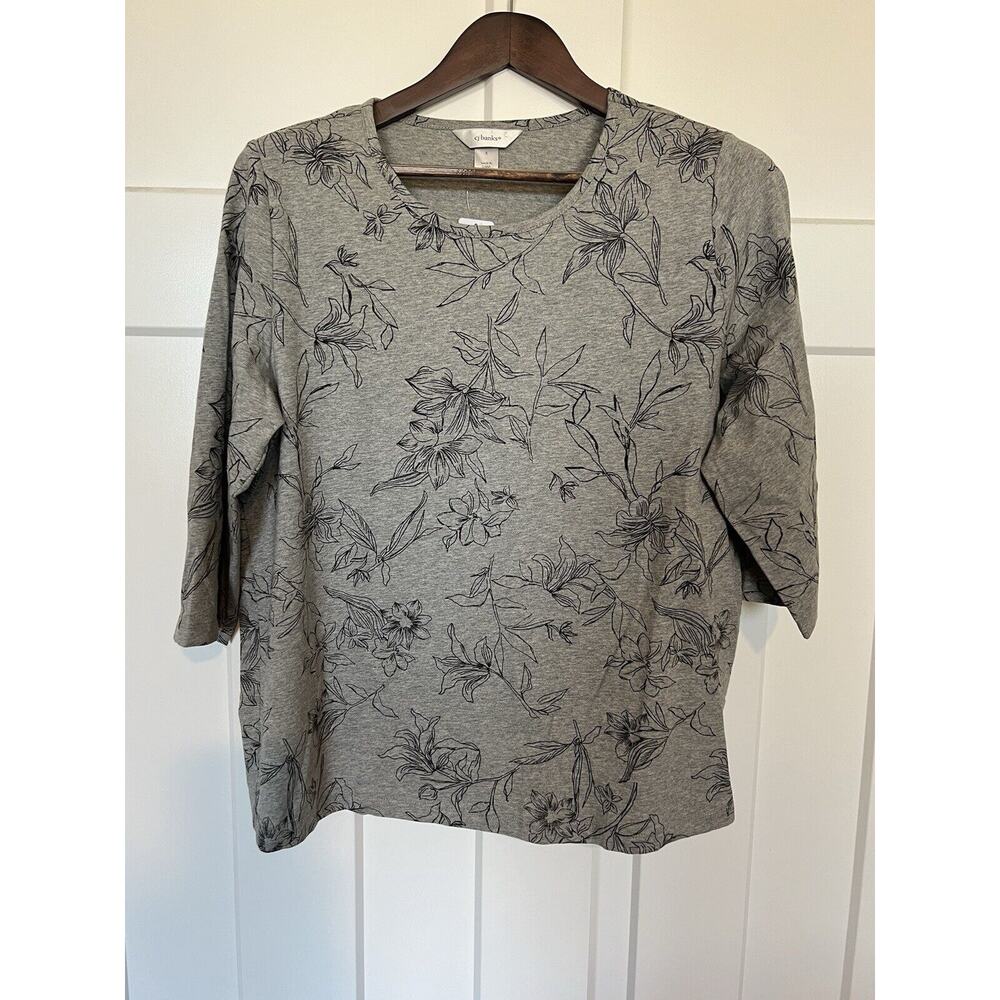 CJ Banks Women's Top Size X (14) Gray & Black Floral Design NWT